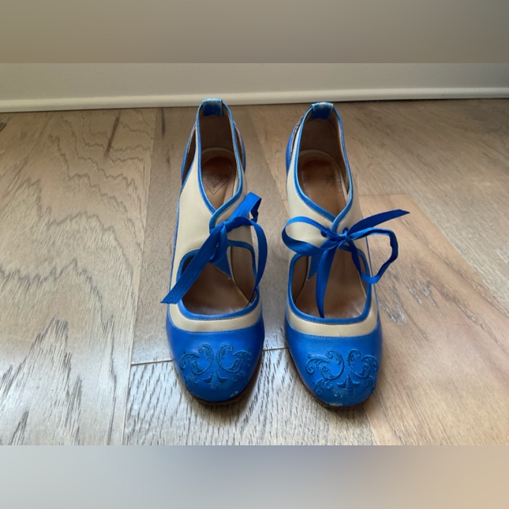Fluevog Miracles Family Revelation in Blue & Beige,Size 8